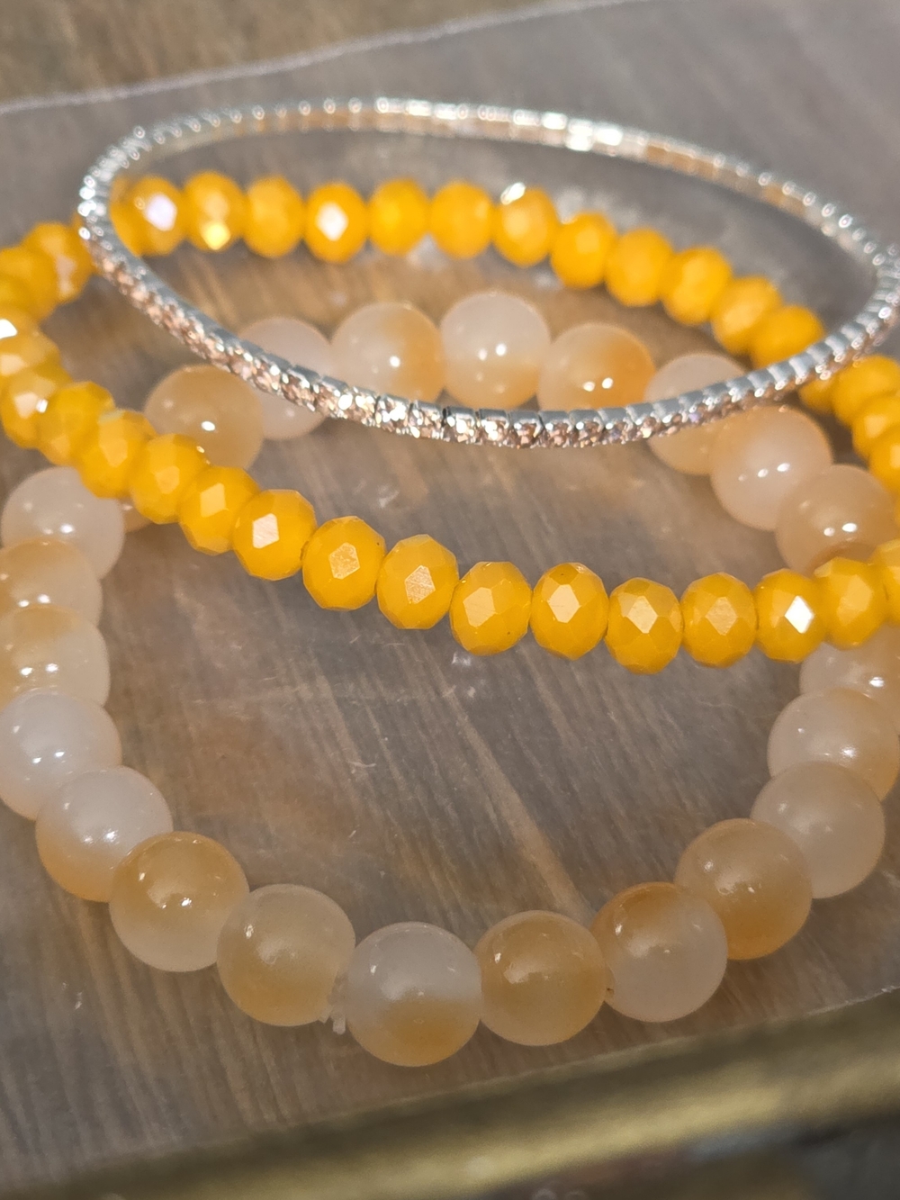 Yellow Beaded Stretch Bracelet Set - Women Jewelry